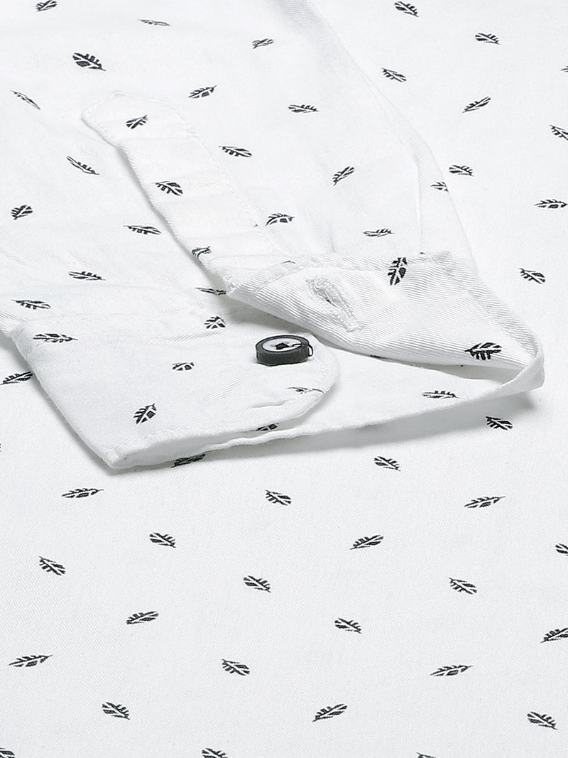 Men White  Navy Blue Printed Smart Slim Fit Opaque Cotton Casual Shirt