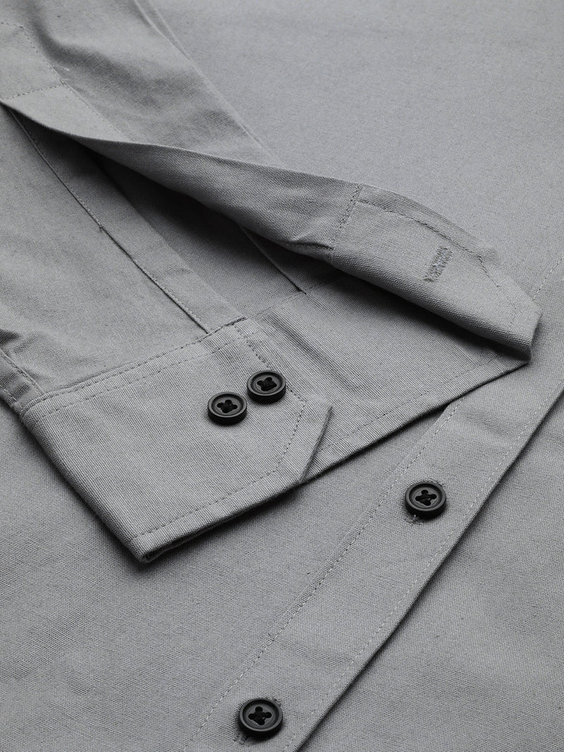 DENNISON Men Grey Solid Pure Cotton Smart Slim Fit Casual Shirt