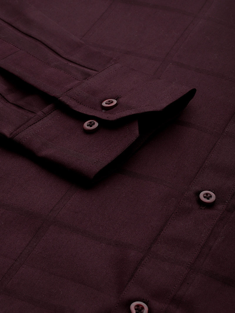 Maroon: Full Sleeves Windowpane Checks Party Shirt