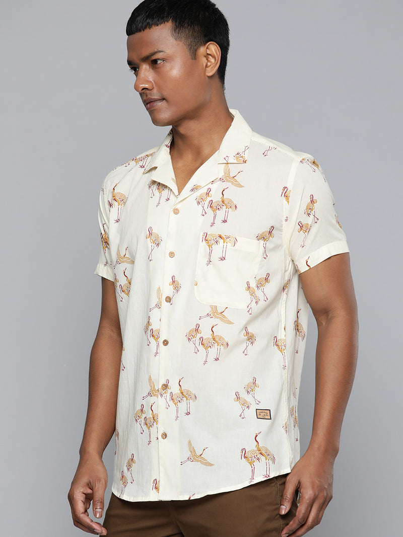 DENNISON Men Cream-Coloured Block Printed Shirt