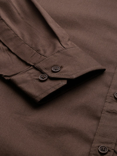 Brown: Solid Lycra Formal Shirt