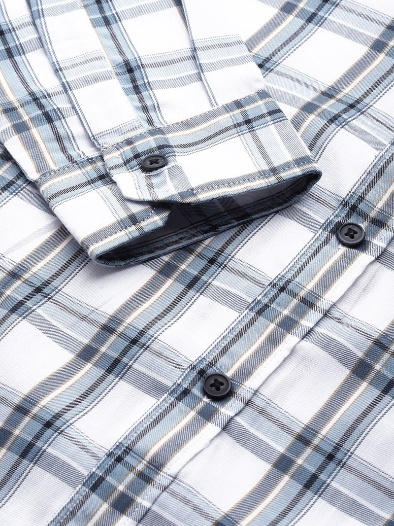 Men White  Black Pure Cotton Smart Fit Tartan Checks Checked Formal Shirt