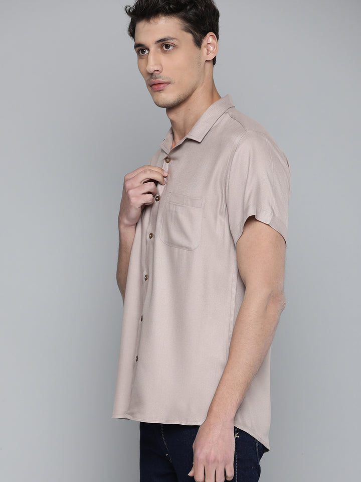Men Brown Cotton Twill Slim Fit Casual Shirt