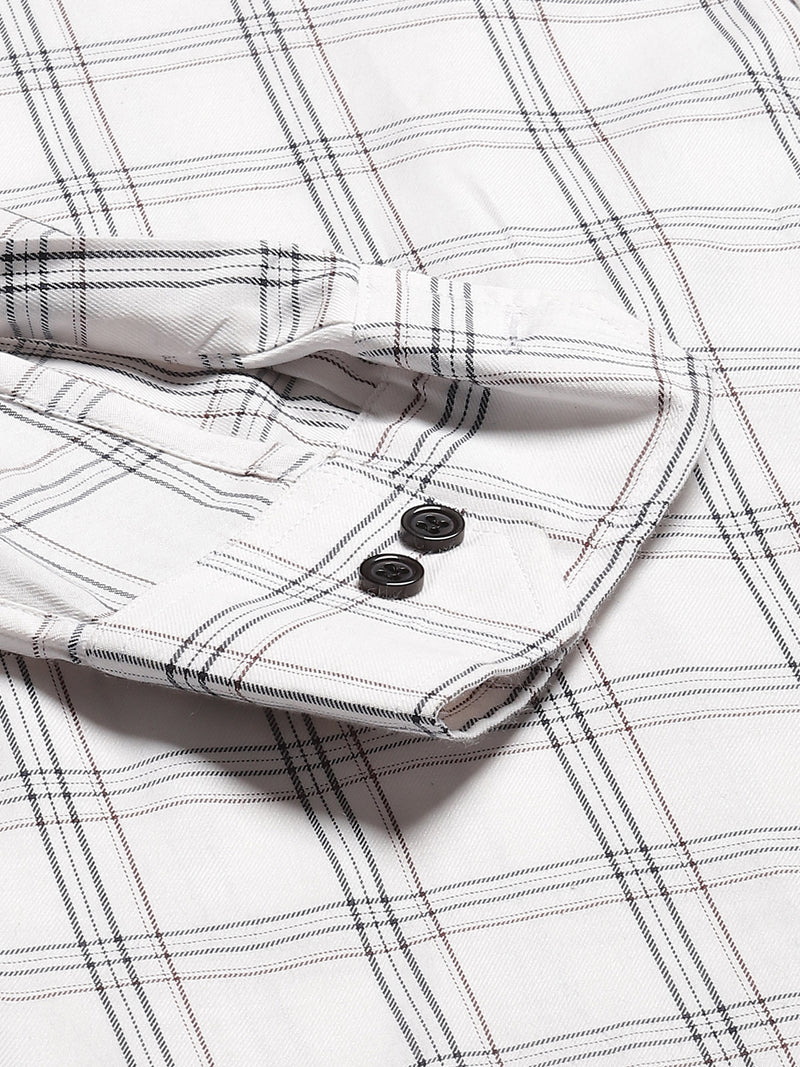 Men White Smart Slim Fit Checked Formal Shirt