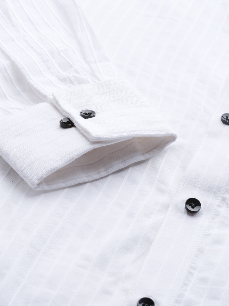 Men White Smart Slim Fit Opaque Striped Cotton Formal Shirt