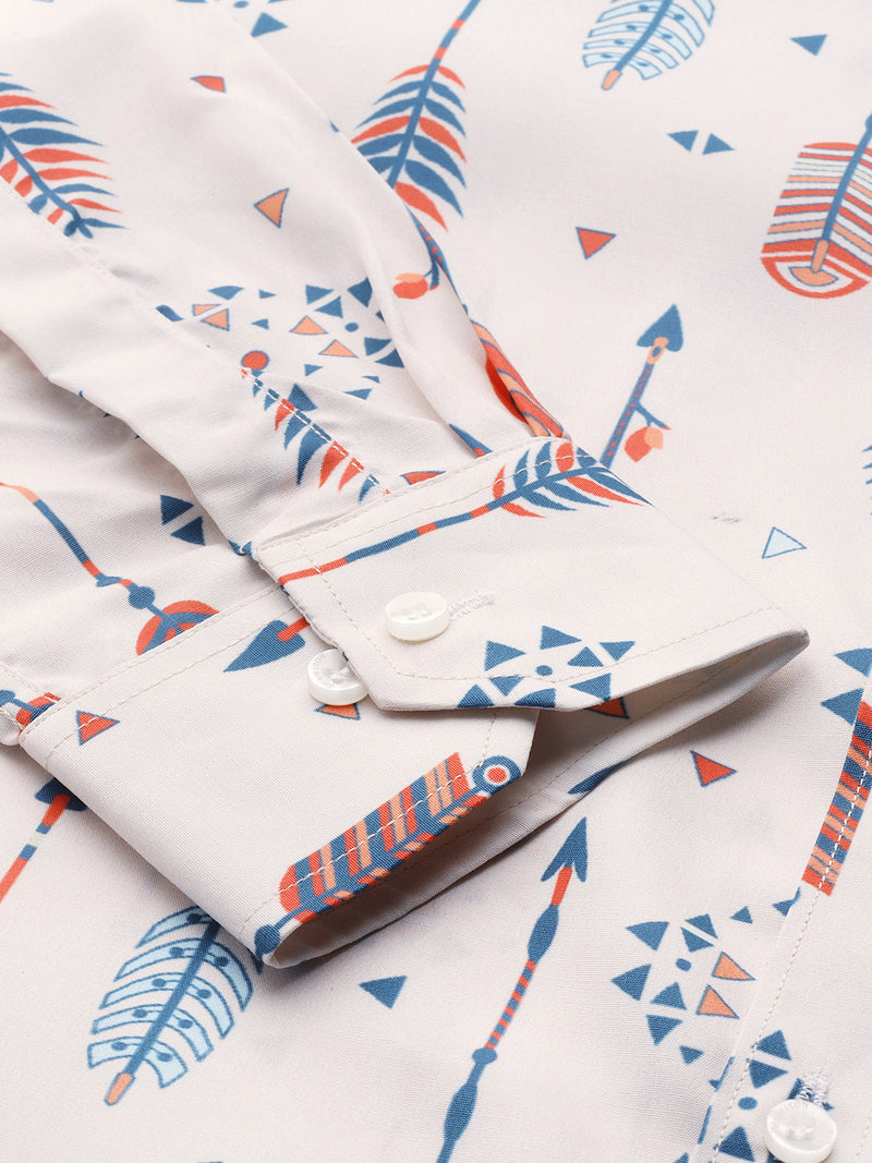 Men Beige Smart Slim Fit Printed Formal Shirt