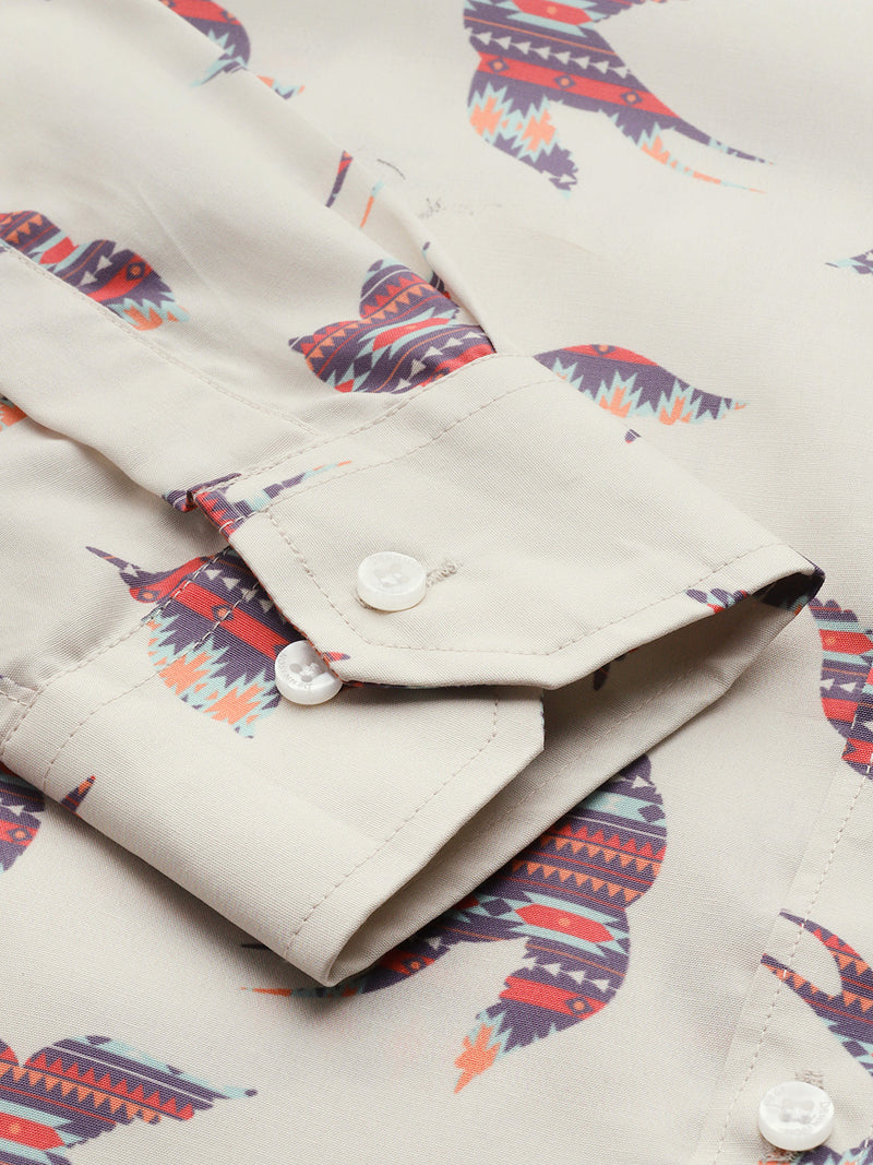Men Beige Smart Slim Fit Printed Formal Shirt