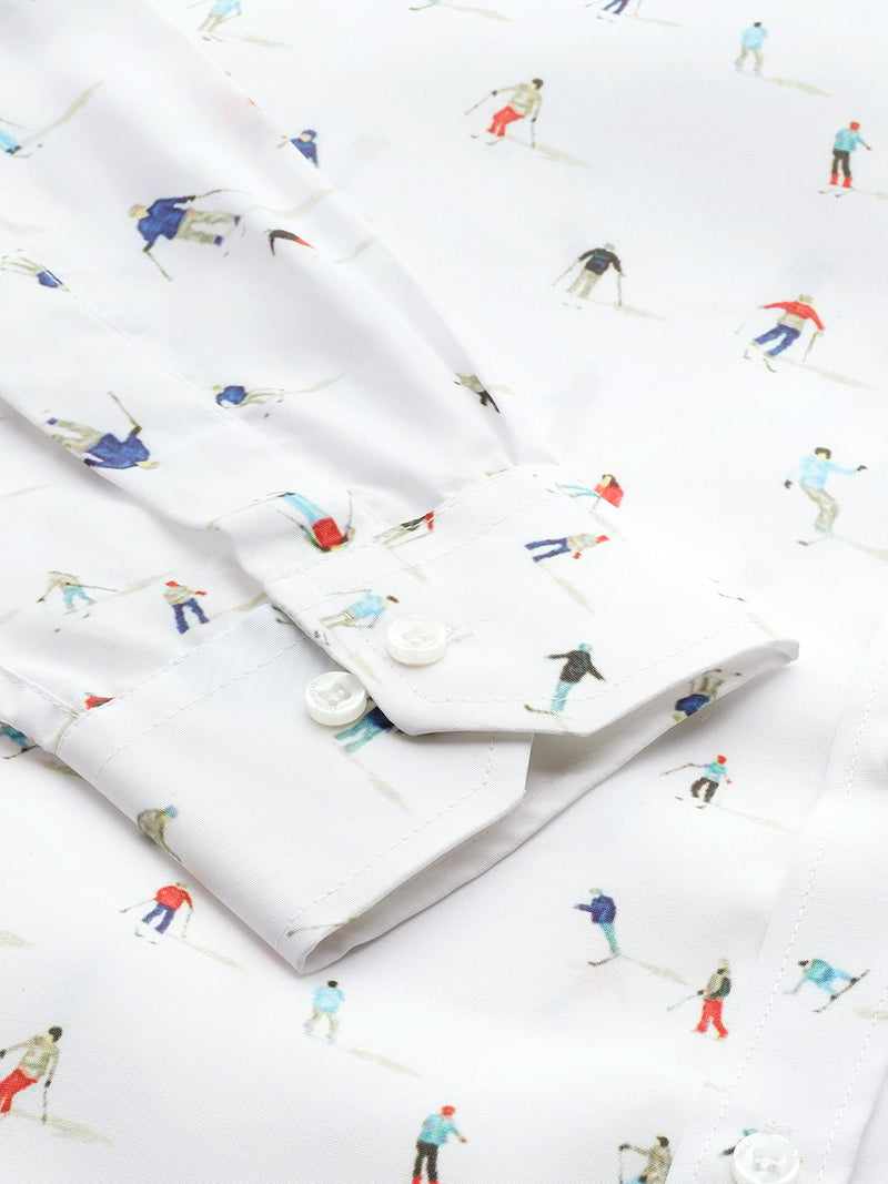 Men White Smart Slim Fit Printed Formal Shirt