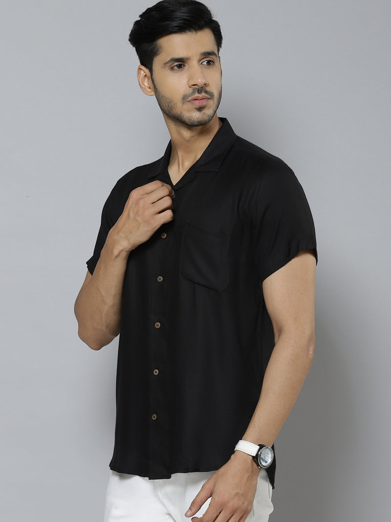 Men Black Solid Smart Slim Fit Casual Shirt