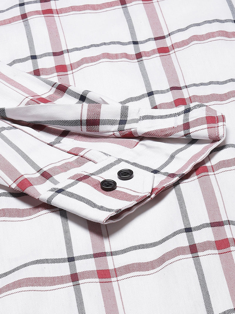 Men White  Red Smart Slim Fit Checked Formal Shirt