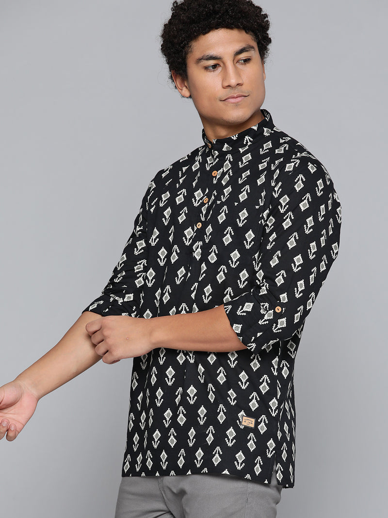DENNISON Men Black Block Printed Kurta