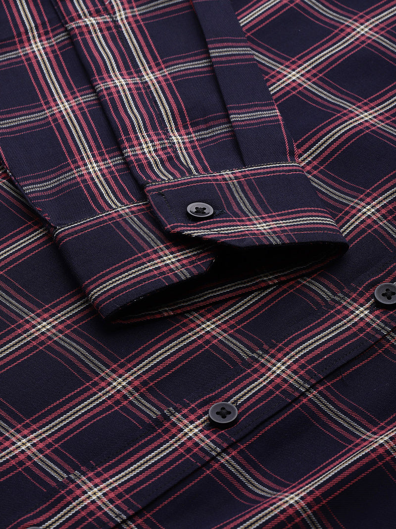 Men Navy Blue  Red Pure Cotton Smart Fit Tartan Checks Checked Formal Shirt