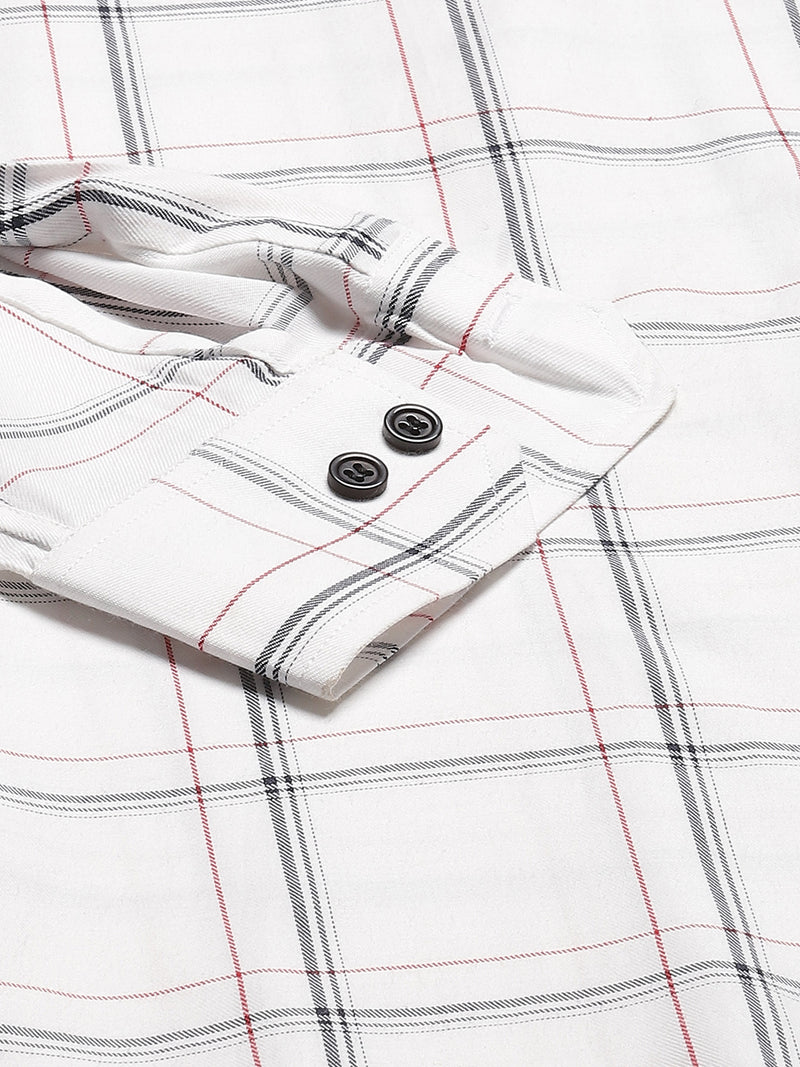 Men White Smart Slim Fit Checked Formal Shirt