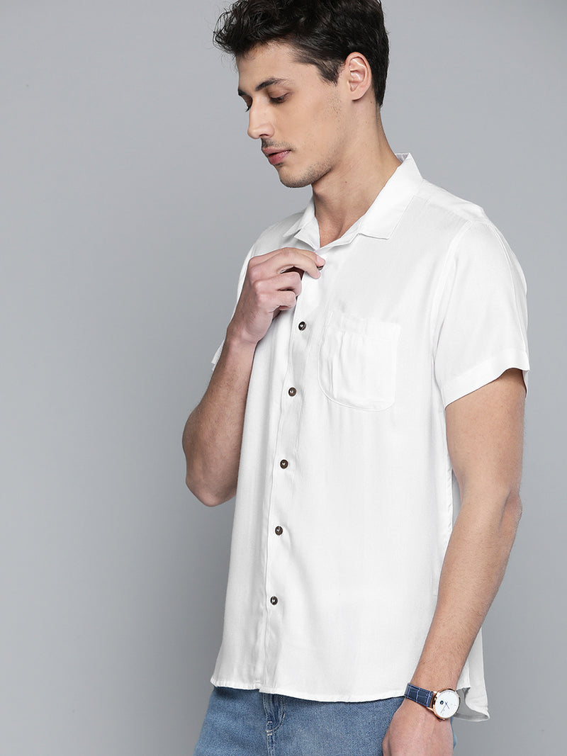 Men White Smart Slim Fit Solid Opaque Casual Shirt with Chest Pocket