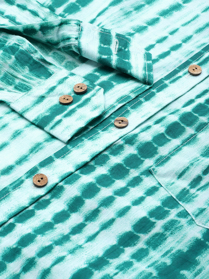 DENNISON Men Green Block Printed Shirt
