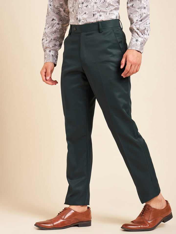 DENNISON Dark Green Men Smart Mid-Rise Easy Wash Formal Trousers