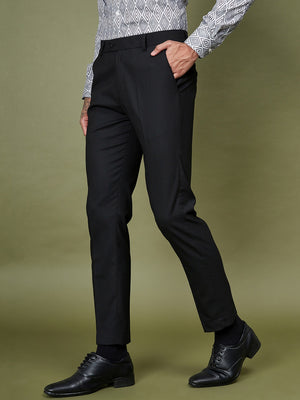 DENNISON Men Smart Tapered Fit Easy Wash Formal Black Trousers