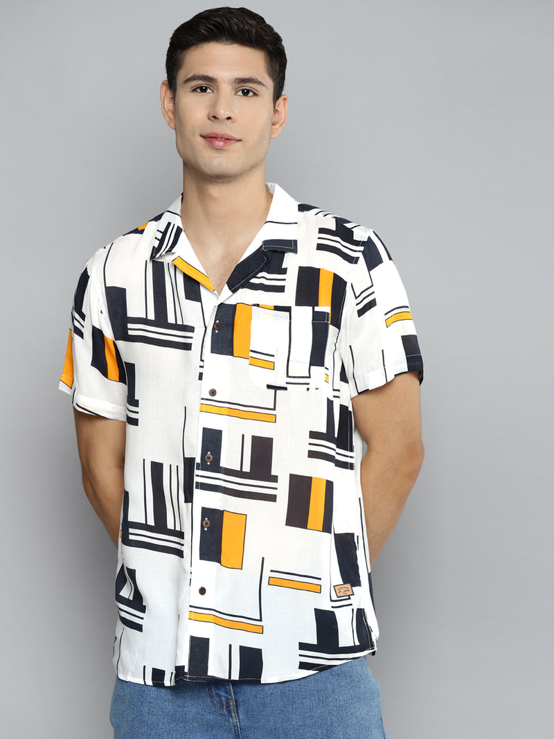 DENNISON Men White Smart Printed Casual Shirt