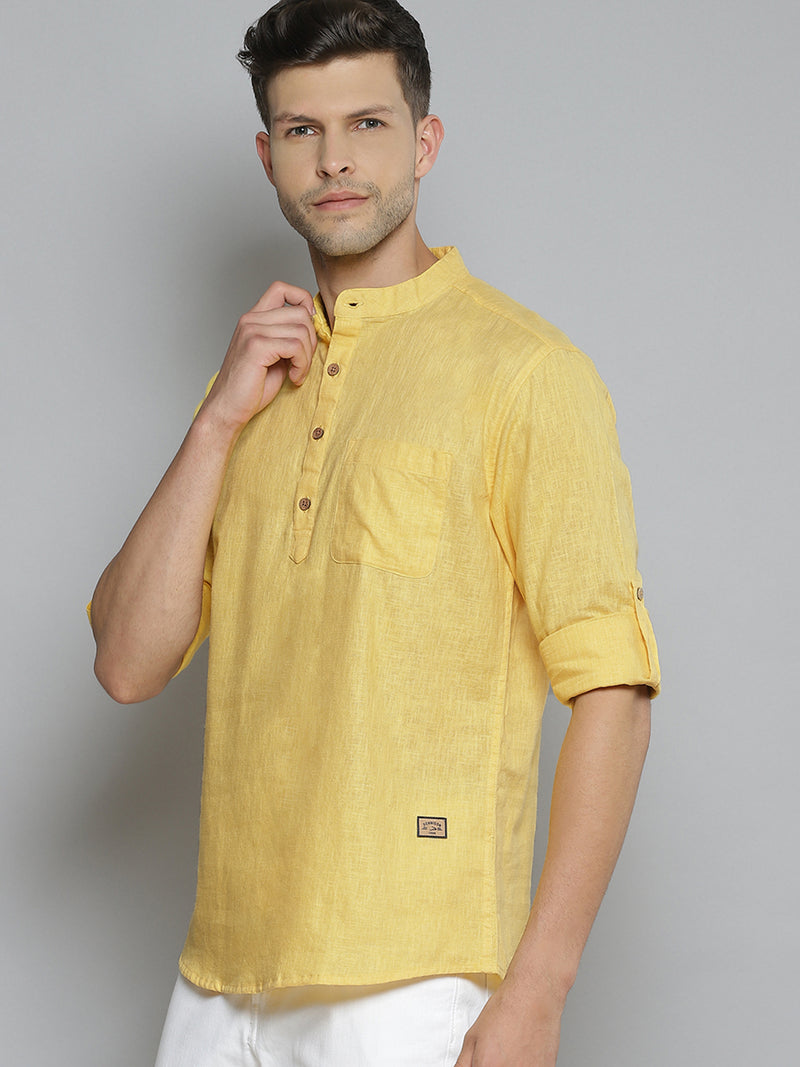Men Yellow Comfort Slim Fit Short Kurta