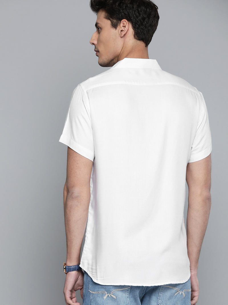 Men White Smart Slim Fit Solid Opaque Casual Shirt with Chest Pocket