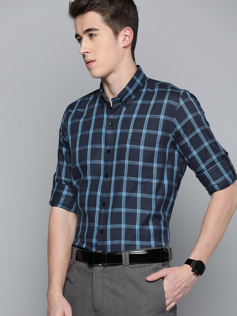 Smart Windowpane Checks Slim Fit Formal Shirt