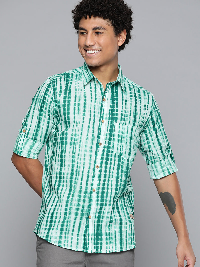 DENNISON Men Green Block Printed Shirt