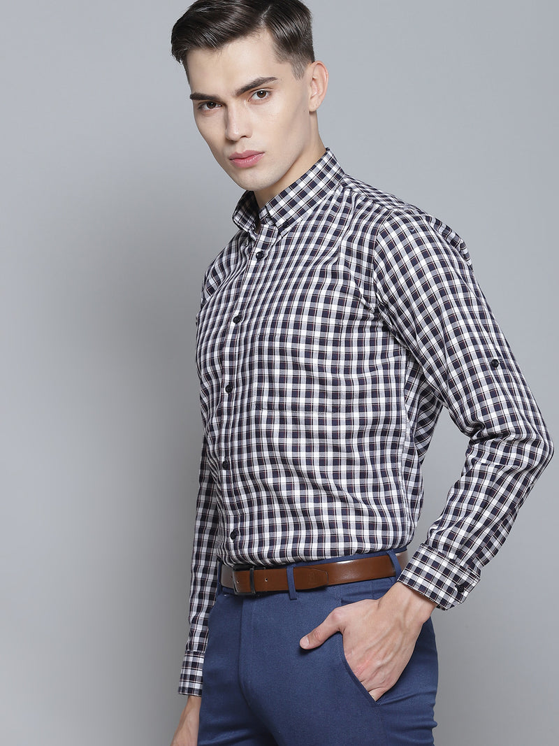Men White Smart Slim Fit Gingham Checks Opaque Checked Formal Shirt