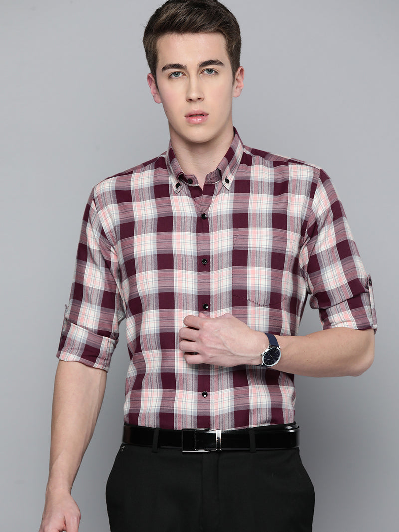 Men Smart Slim Fit Tartan Checks Formal Shirt