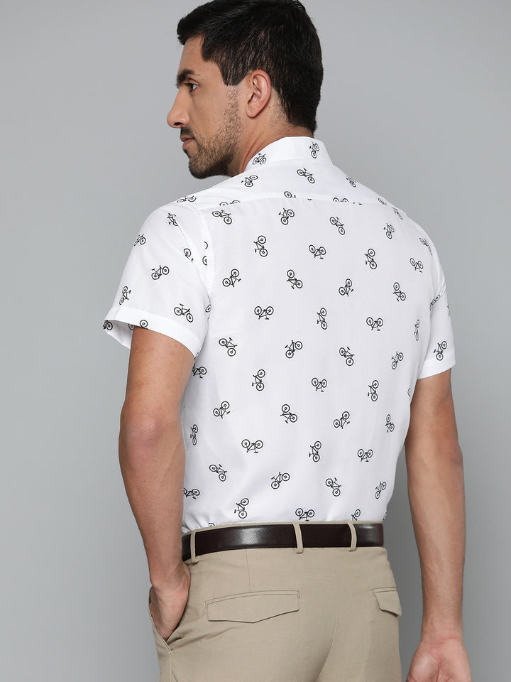 Men White Conversational Printed Smart Slim Fit Casual Shirt