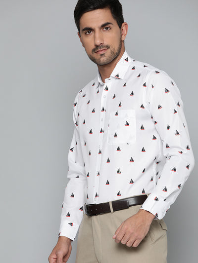 White: Conversational Printed Smart Slim Fit Formal Shirt