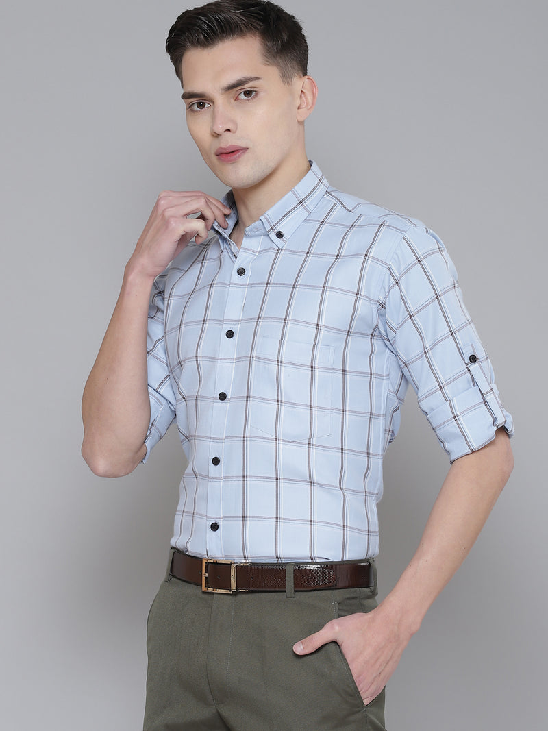Men Blue Smart Slim Fit Checked Formal Shirt