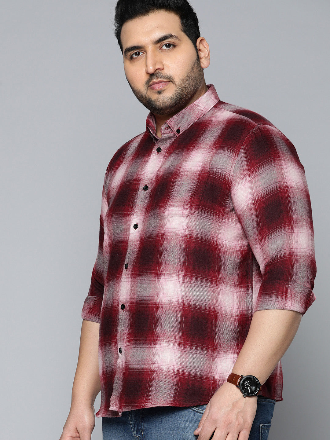 Men Plus Size Smart Checked Casual Shirt