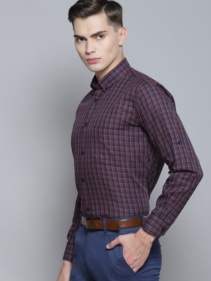 Men Purple Smart Slim Fit Gingham Checks Opaque Checked Formal Shirt