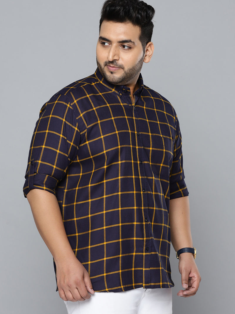 Men Navy Blue Smart Slim Fit Checked Casual Shirt