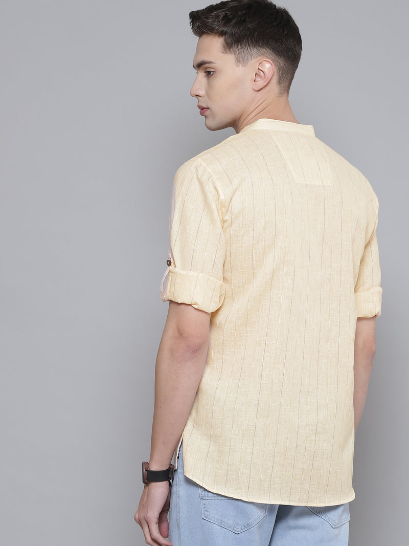DENNISON Men Peach-Coloured Checked Pastels Kurta