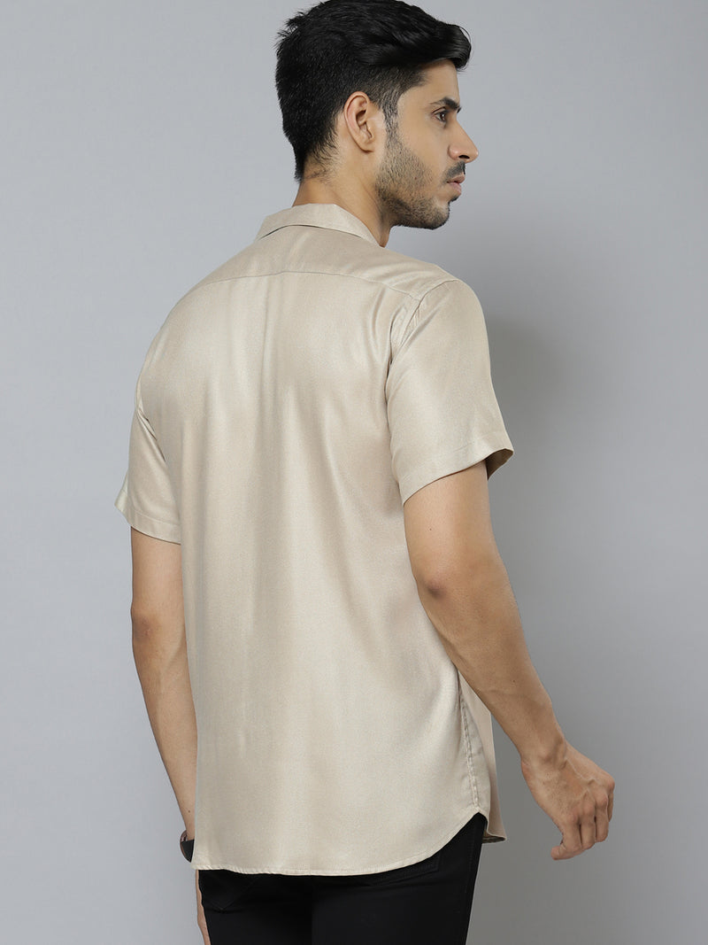Men Beige Solid  Smart Casual Shirt