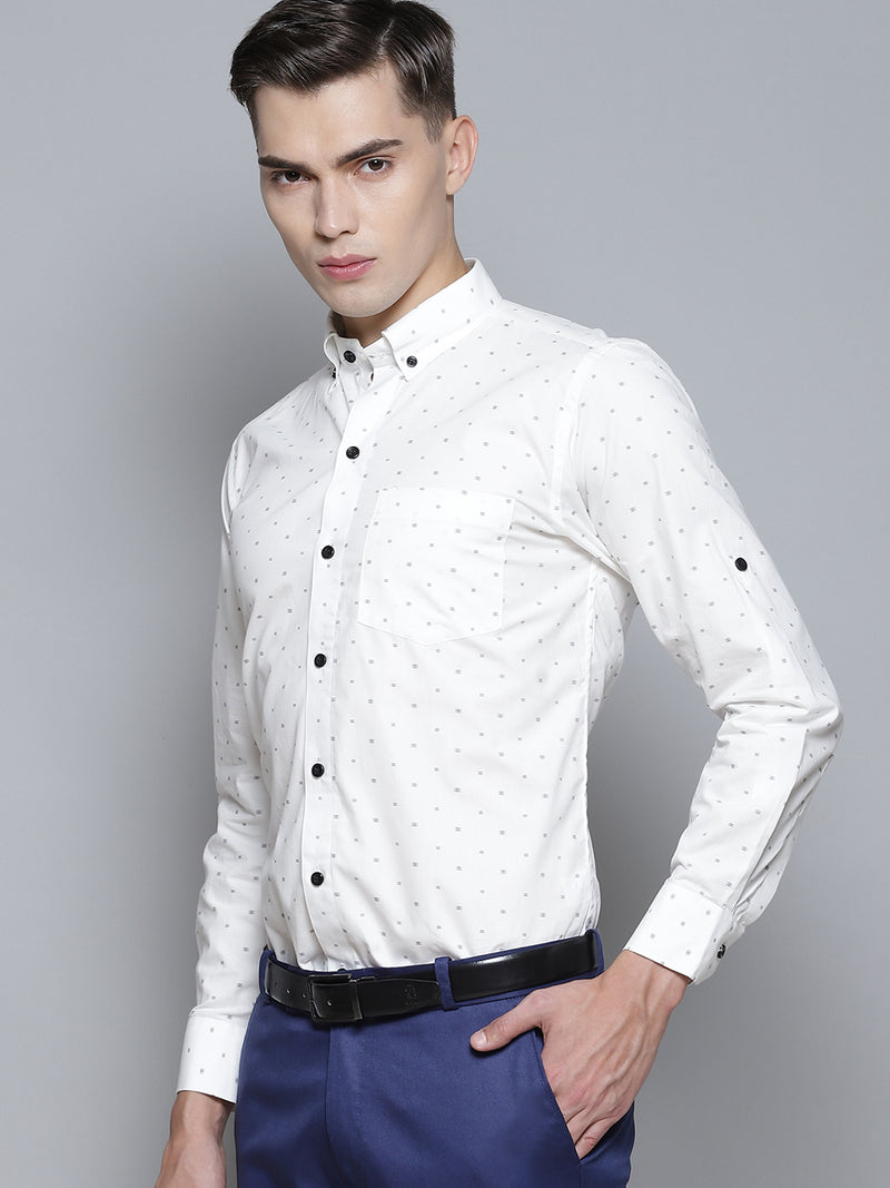 Men White Smart Slim Fit Opaque Printed Formal Shirt