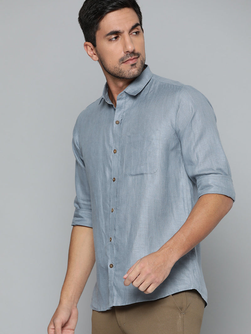 Blue: Full Sleeves Solid Hemp Shirt