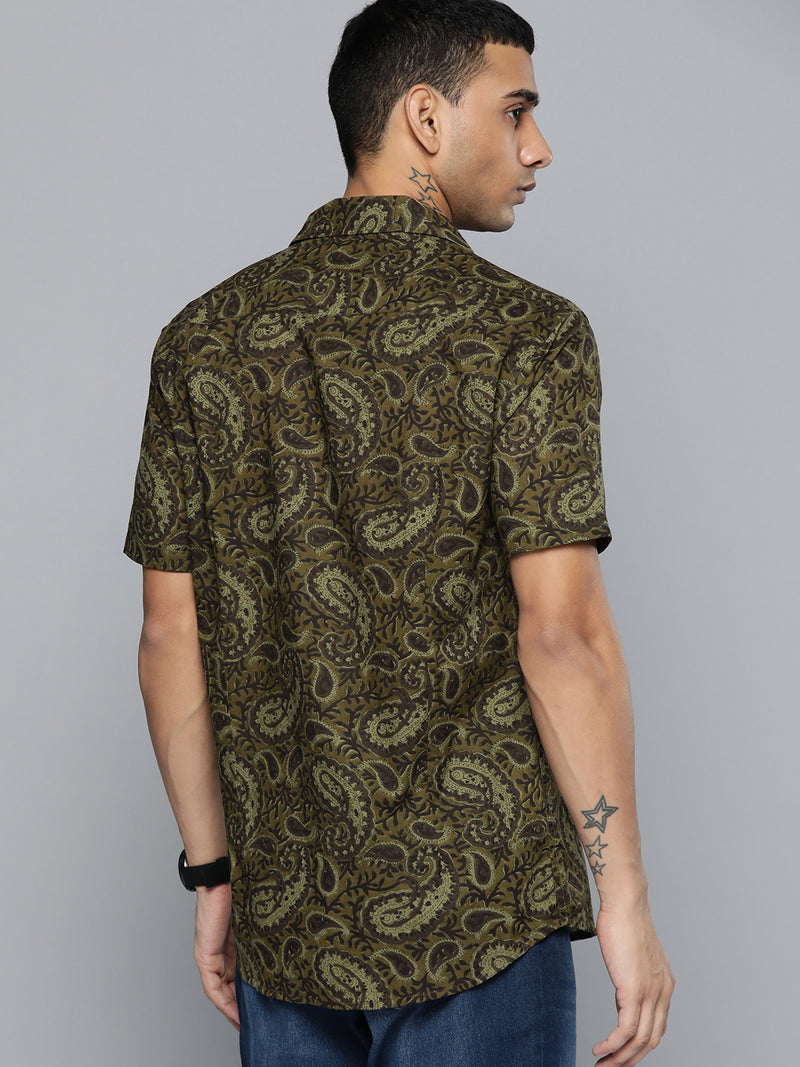 DENNISON Men Green Smart Printed Casual Shirt