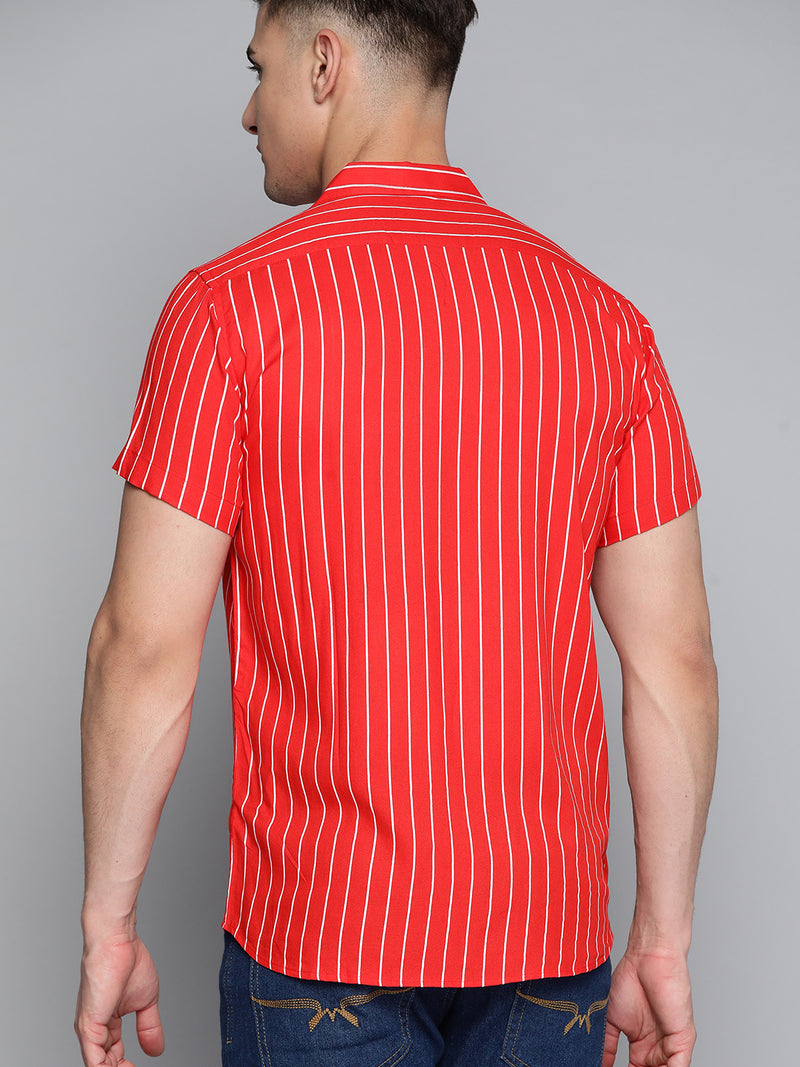 Men Red Striped Smart Slim Fit Casual Shirt