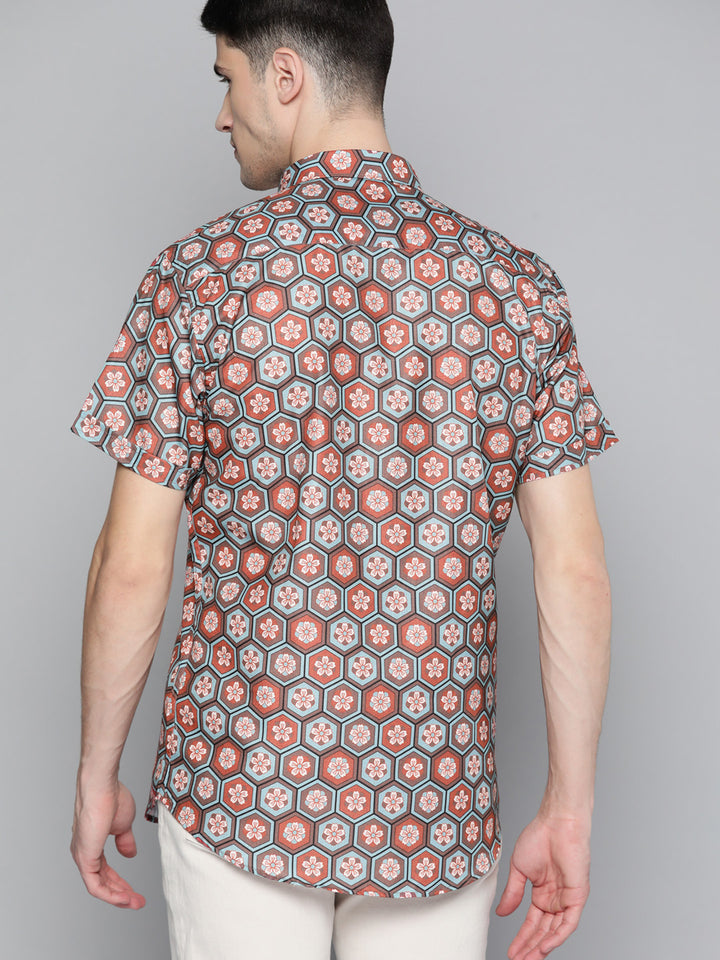 Men Brown Comfort Fit Printed Casual Shirt