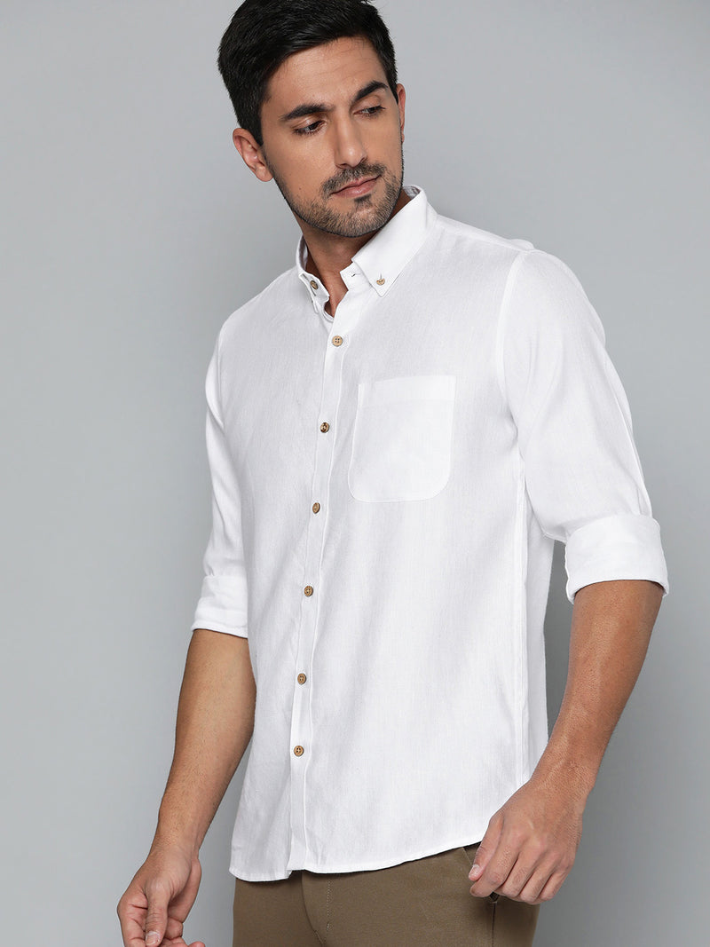 Dennison men's white hemp shirt front view