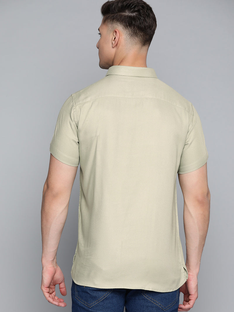 Men Olive Green Twill Weave Smart Slim Fit Casual Shirt