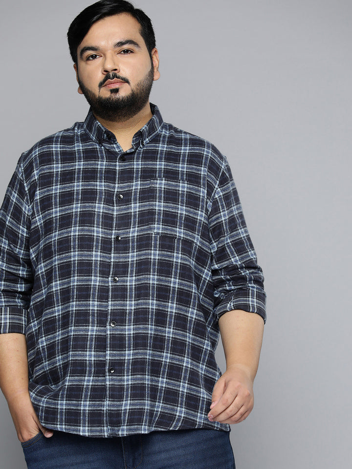 Men Plus Size Smart Tartan Checked Casual Shirt