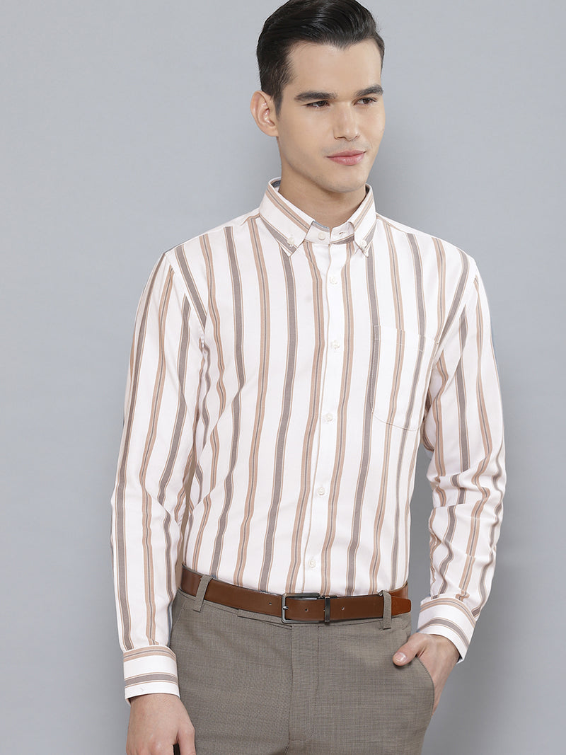 Men White Smart Striped Cotton Formal Shirt