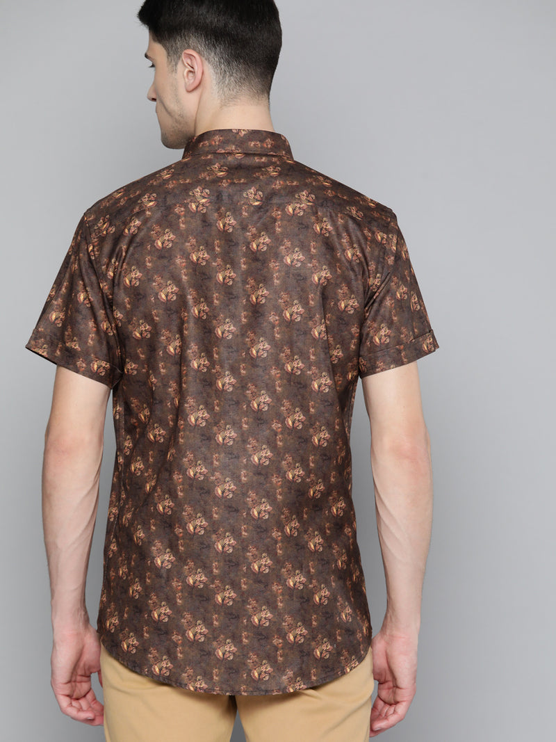 Men Brown  Beige Comfort Fit Printed Casual Shirt