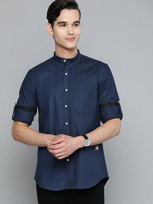 DENNISON Men Navy Blue Smart Slim Fit Casual Shirt