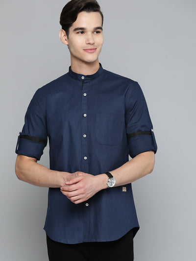 DENNISON Men Navy Blue Smart Slim Fit Casual Shirt