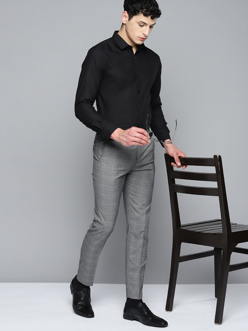 DENNISON Men Smart Self Design Tapered Fit Formal Trousers