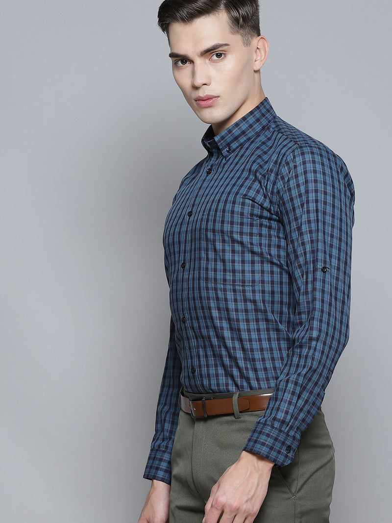 Men Black Smart Slim Fit Gingham Checks Opaque Checked Formal Shirt